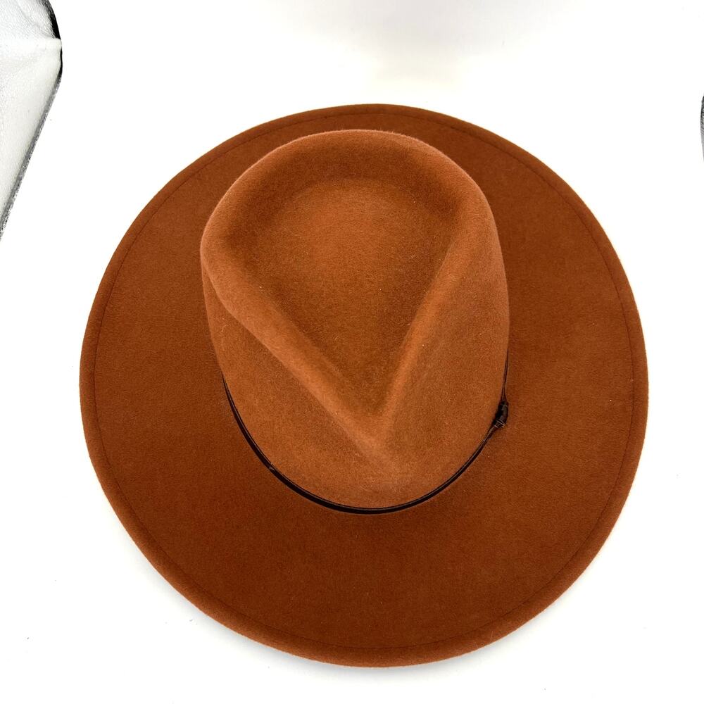Wyeth 100% Wool Rust Orange London Panama Hat Leather Band Western - Picture 4 of 7